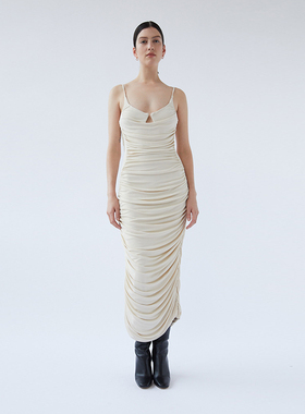 【折扣】Paris Georgia 春季女士褶皱设计中长款吊带连衣裙一步裙