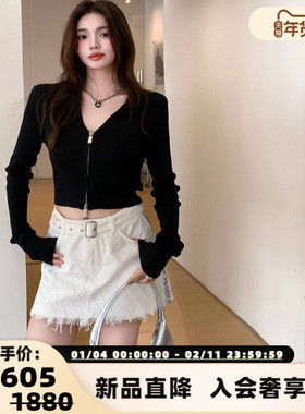 BANSLANDER 秋冬新款女士双拉链短款针织衫上衣银泰百货 301601