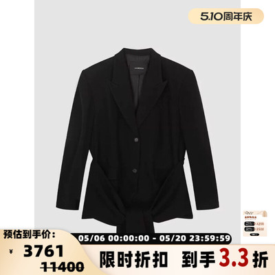 pushBUTTON女士解构风腰侧绑带收腰廓形上衣西装外套 银泰 301604