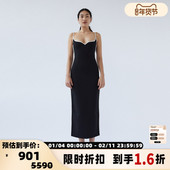 Georgia 春季 新款 Paris 女士欧美性感滚边绉纱中长款 吊带连衣裙