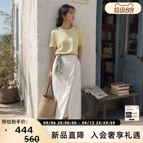 新款女士纯亚麻短袖圆领T恤