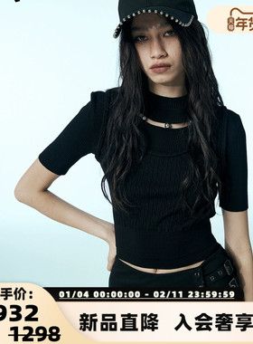 UHOT 25秋冬新款女士五分袖时尚镂空针织衫银泰百货 301590