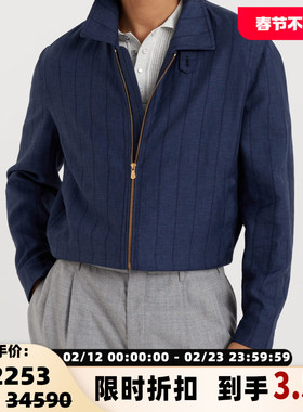 BC/Brunello Cucinelli 男士休闲时尚拉链款条纹夹克外套银泰