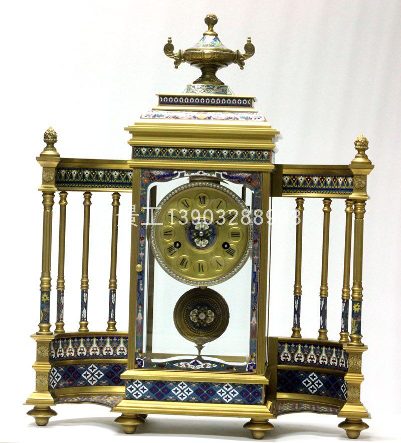 欧美式别墅摆件镀金机械收藏纯铜教堂景泰蓝亭式大型座钟
