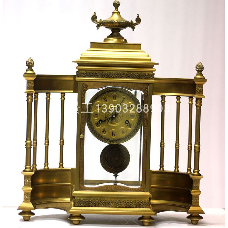 欧美式别墅摆件镀金机械收藏纯铜教堂亭式大型座钟
