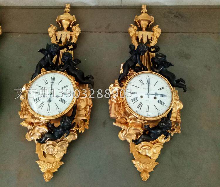 景工新品 纯铜机械 大号铸铜镀金天使挂钟