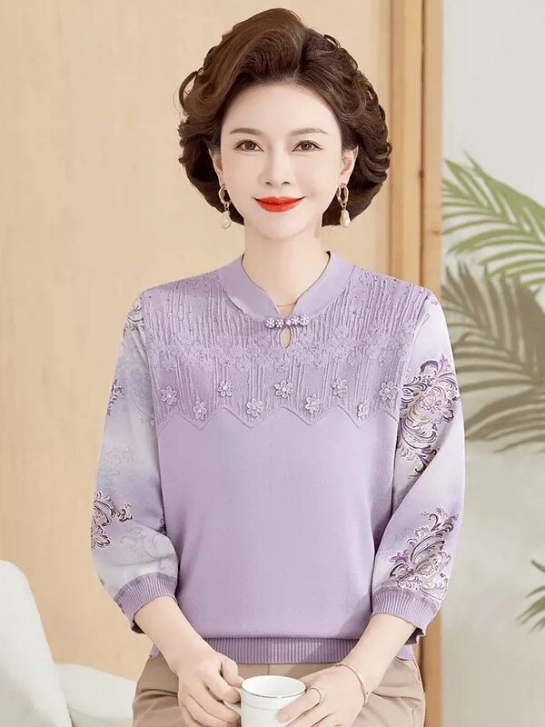 2026年妈妈装女装时尚洋气打底小衫新款中老年七分袖冰丝T恤