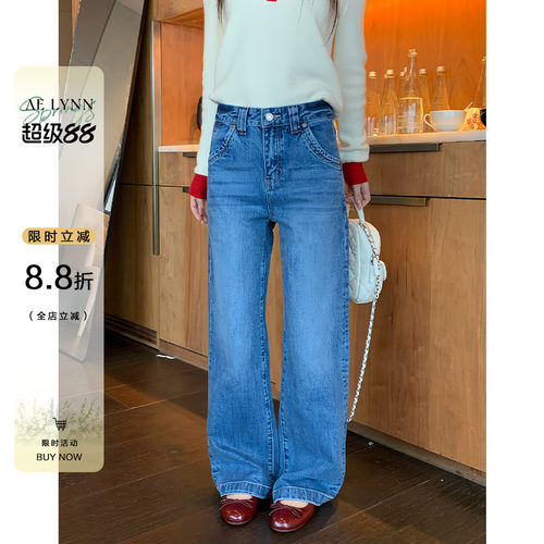 OTee美式复古蓝色牛仔裤