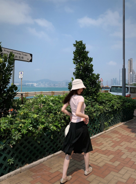 OTee复古黑色高腰百褶半身裙女春学院风遮肉显瘦百搭中裙