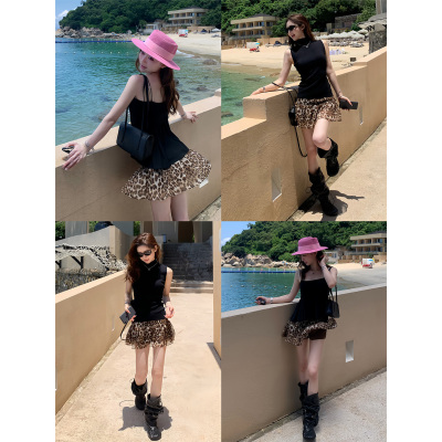 AELYNN复古豹纹蓬蓬半身裙女夏