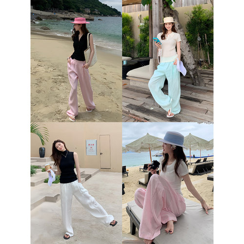 AELYNN纯色亚麻休闲裤女夏季