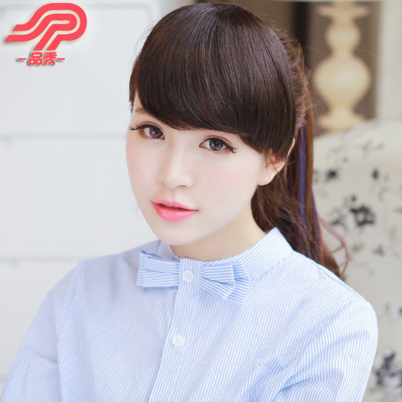 真人发厚刘海斜刘海片齐刘海真发自然色遮掩额头白发修饰脸型假发