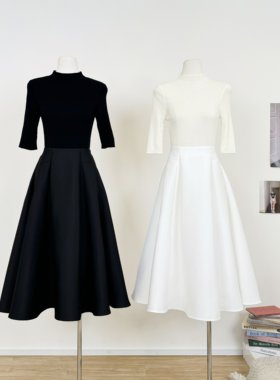 M.Y原创设计 半高领针织打底衫羊毛混纺弹力半袖内搭套头上衣女秋