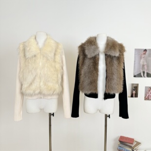 Ranwear 主推！“白雪公主”定染毛料翻领拼接针织一体厚环保皮草