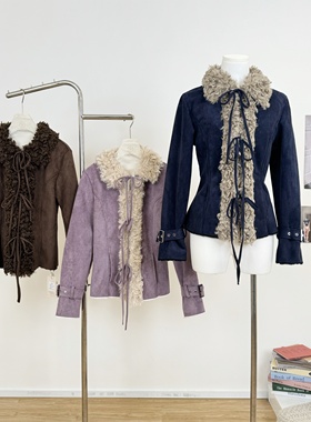 M.Y原创设计 秋冬款辣妹气质高级感修身短外套复古毛领夹克上衣