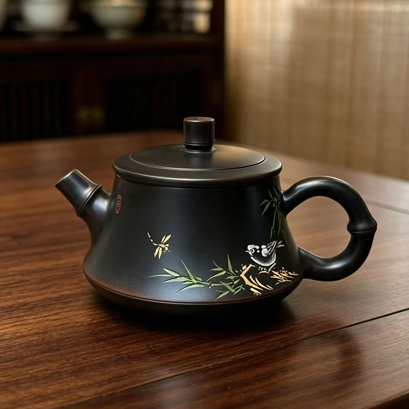 广西钦州坭兴陶茶壶中式家用泡茶具全手工精品高档礼品竹节柱础壶
