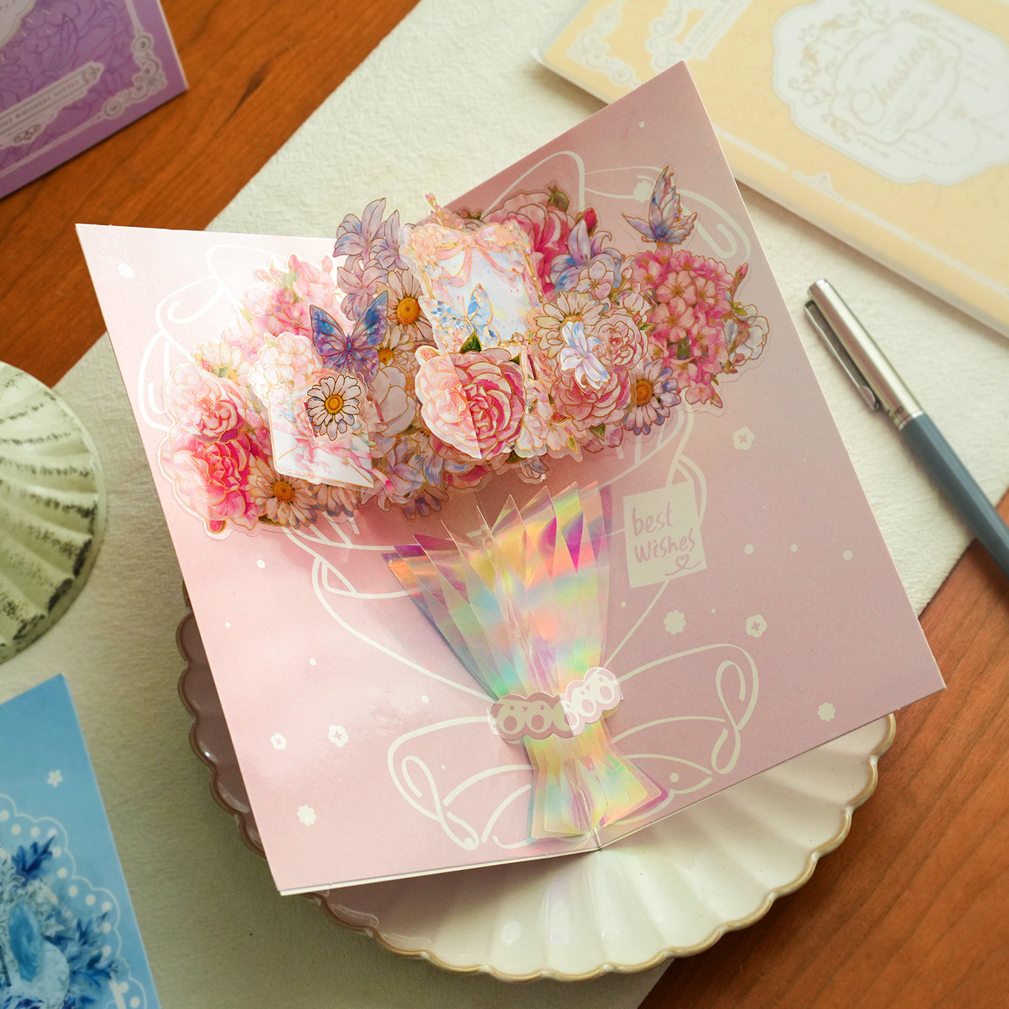 小日子不翻篇 高颜值3D立体烫金花束贺卡 ins浪漫文艺节日祝福卡