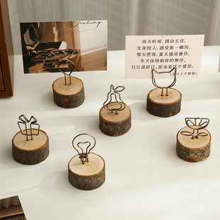 相片留言卡片摆 ins桌面立式 小日子不翻篇 创意复古木质便签夹子