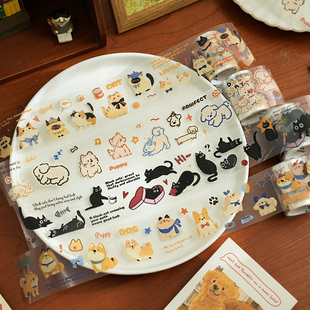 小日子不翻篇 可爱猫狗pet透明胶带 手帐咕卡韩系卡通拼贴素材贴
