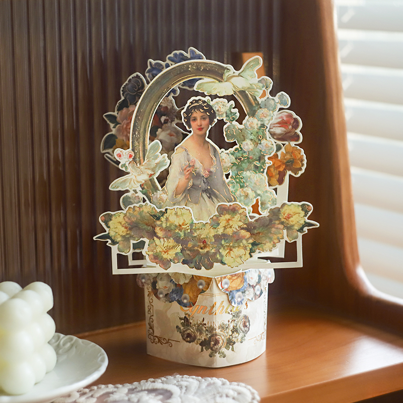 莫奈梵高油画花束插画立体贺卡