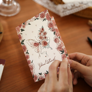 小日子不翻篇 复古精美蝴蝶玫瑰手绘贺卡套装送礼美好祝福卡片花