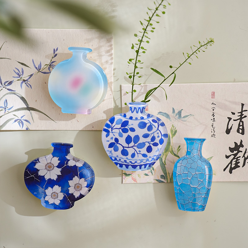 小日子不翻篇 ins中式迷你小花瓶冰箱贴磁贴可插花亚克力滴胶装饰
