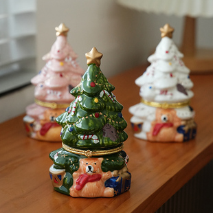 小日子不翻篇 小熊圣诞树首饰盒摆件复古创意陶瓷收纳盒圣诞礼物
