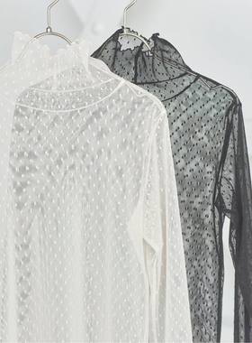 日单2026春季新品网眼剌绣花边高领百搭休闲长袖打底衫SPICK SPAN