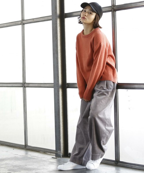 阔腿松紧高腰灯芯绒休闲长裤