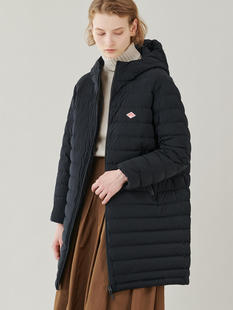 宽松白保暖弹力鸭绒连帽羽绒服防水 女中长款 超轻 2025冬新款 日单