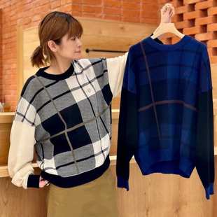RAYBEAMS联名款 日单2025秋新品 圆领方格针织休闲套头毛衣毛衫