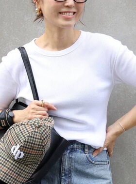 Deuxieme Classe supima棉纱 1x1螺纹横机 弹性舒适不回弹 七分袖