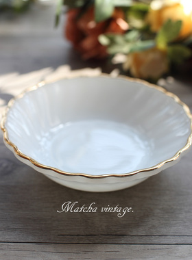 抹茶|vintage美国Anchor Hocking Fire King奶白色金边甜品小碗