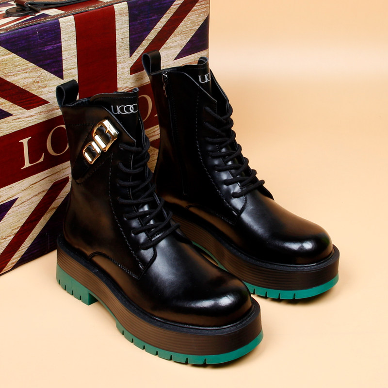 EUROPEAN STATION THICK-SOLED HEIGHTENED LACE-UP MARTIN BOOTS MENS AUTUMN BREATHABLE TIDE MENS MID-RISE LEATHER BOOTS CASUAL AND VERSATILE SHORT BOOTS