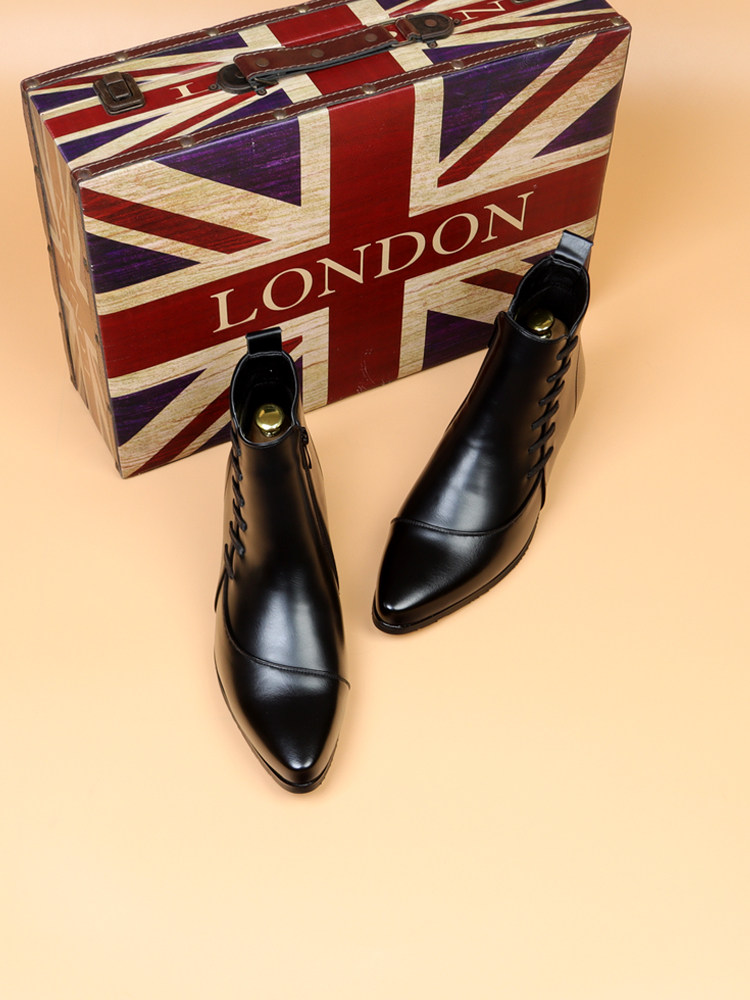 MENS POINTY TOE BOOTS BRITISH CHELSEA BOOTS BLACK HEIGHTENED LEATHER SHOES FASHION MARTIN BOOTS HAIRSTYLIST SHOES