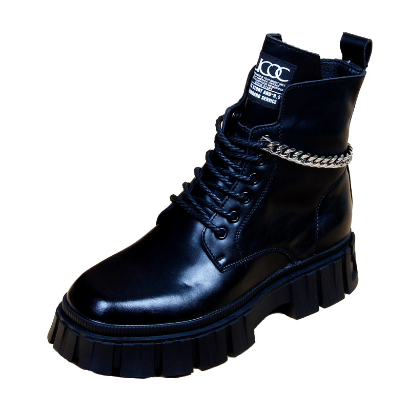 EUROPEAN STATION BRITISH STYLE HIGH-TOP MARTIN BOOTS MENS AUTUMN BREATHABLE PLATFORM SOLE HEIGHTENED LEATHER SHOES SHORT BOOTIES HIGH-TOP BOOTS
