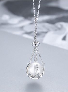 小众包邮吊坠女时尚创意S925银DIY珍珠项链锁骨链空托配件成品
