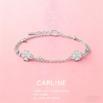S999纯银四叶草手链女轻奢小众
