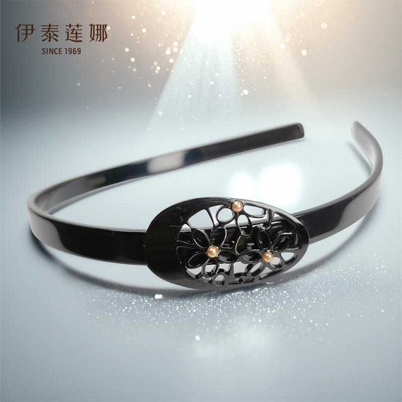 镂空花朵小珍珠黑色醋酸板材发箍图片