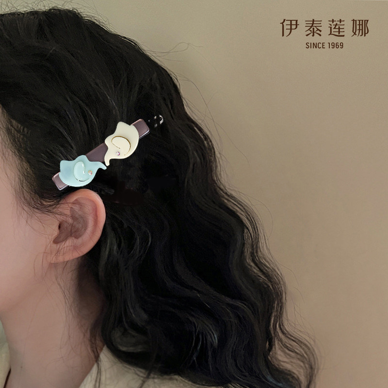 伊泰莲娜 两只小象仿水晶边夹醋酸胶板刘海夹 前额碎发小发夹 女图片