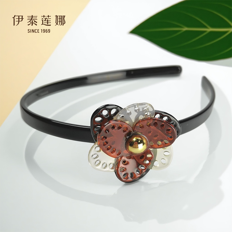 三色花金珠蕾醋酸发箍复古头箍图片