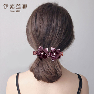 仿珍珠花朵马尾夹高级感弧形盘发夹脑后勺大顶夹发卡 女 伊泰莲娜
