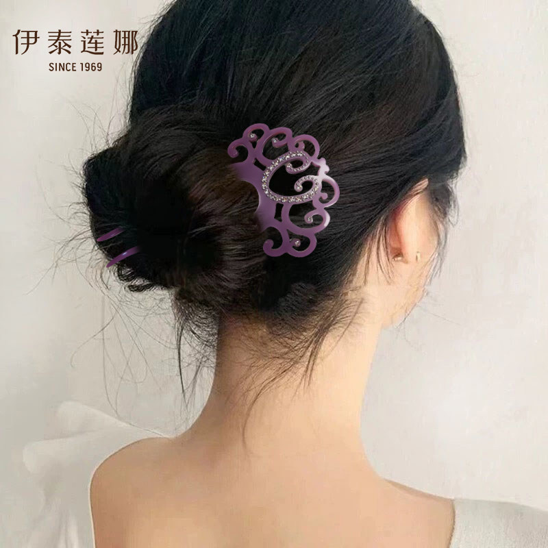 发簪紫色仿水晶发叉发插梳
