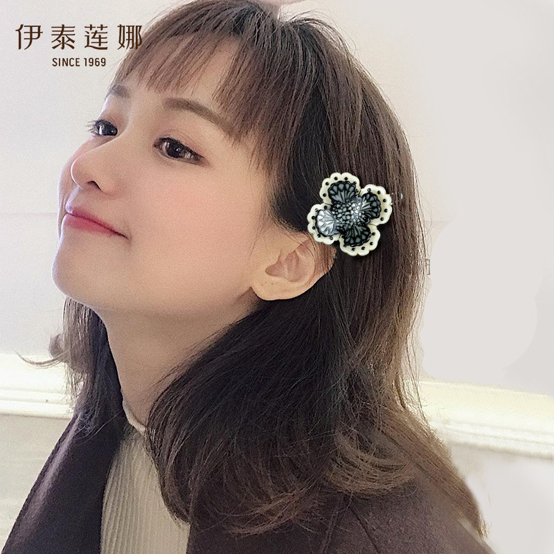 伊泰莲娜黑色仿水晶刘海夹边夹图片