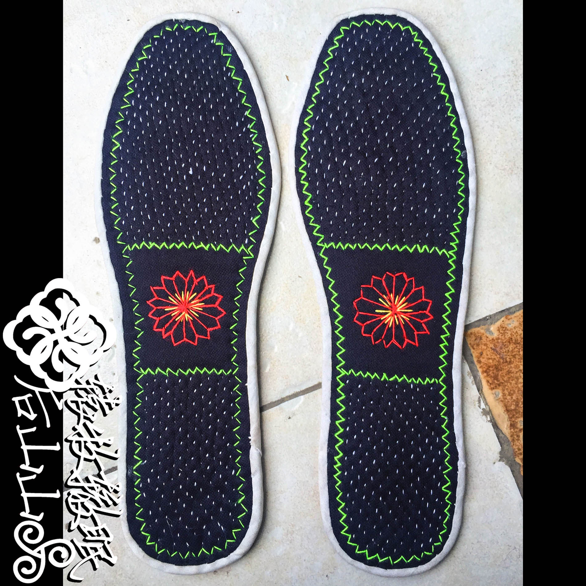 完全手缝 针脚可见 千层底 全棉土布 绣花鞋垫 刺绣鞋掌 41码