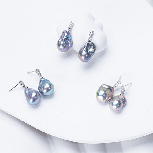 【蓝血贵族】天然淡水巴洛克真多麻色耳坠小巴耳钉