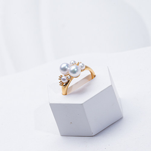 【小葡萄】S925银天然淡水AK珍珠开口戒指3-6m正圆几乎无暇