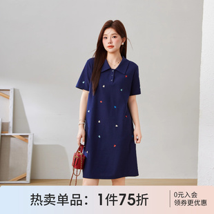 女装 采多宝大码 彩色刺绣POLO领连衣裙胖妹妹宽松显瘦独特小众长裙