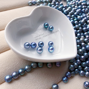 DIY散珠全孔akoya真多麻银灰蓝色裸珠天然海水珍珠成品定制项链