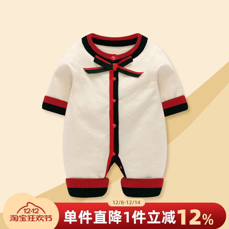 女宝宝连体衣婴儿秋冬针织衫外套